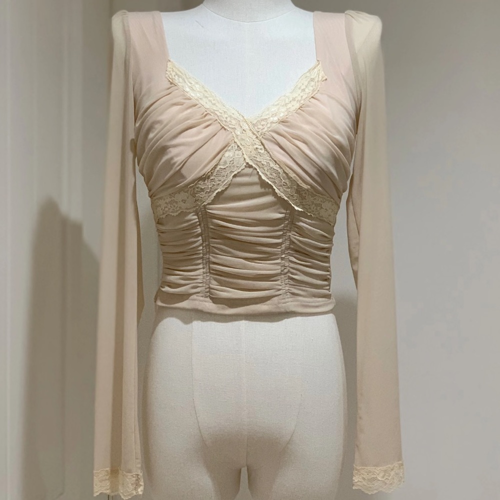 Korean Balletcore Ruched Lace Top